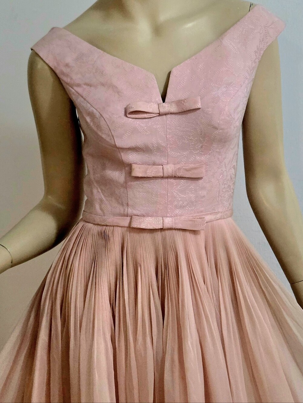 Vtg 50s Frederick& Nelson Ballet Pink Fit&!Flare Dress - Picture 3 of 6